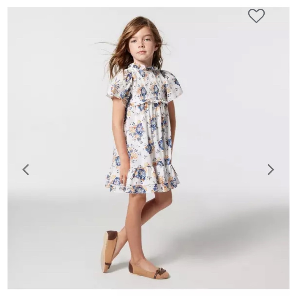 Janie And Jack Jet Ivory Floral Smocked Flutter Sleeve Dress Girls Size 5 H